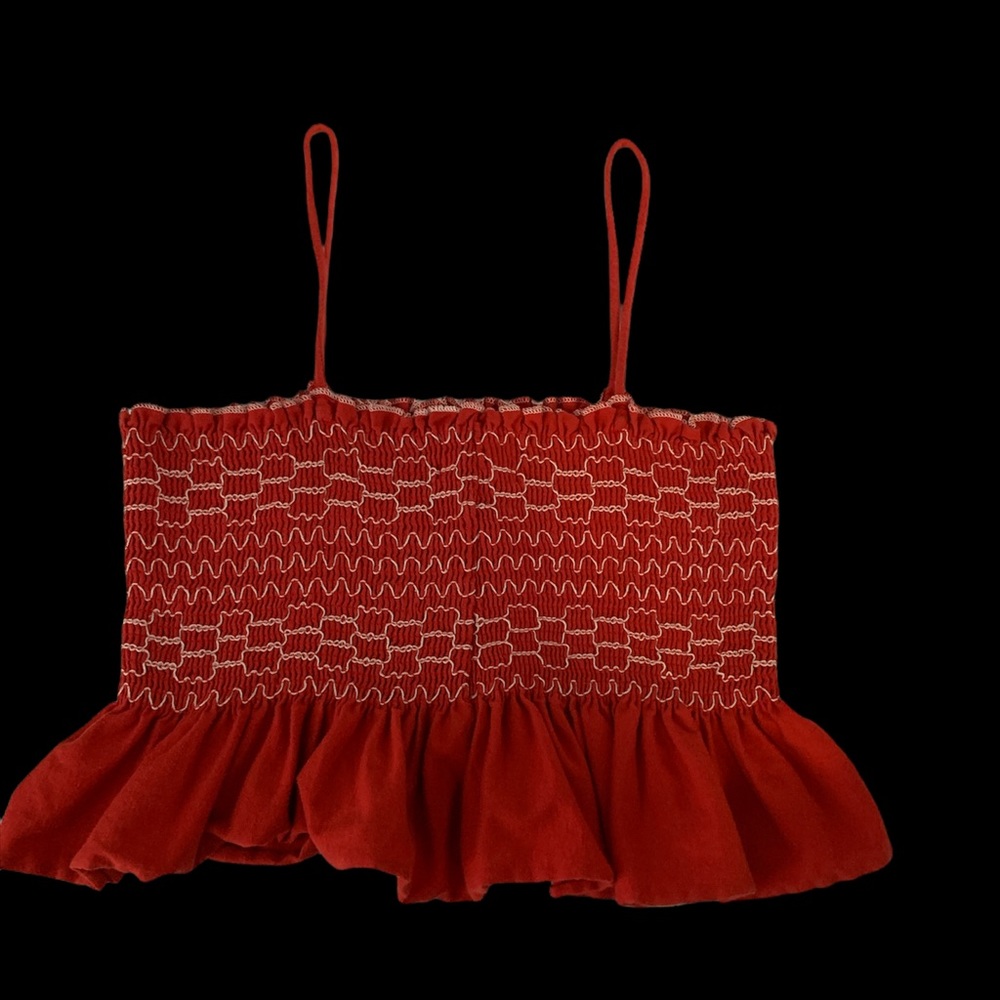 Cropped ripped red and white top